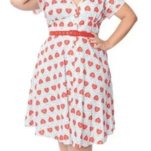 Unique Vintage White and Red Heart Print Dress